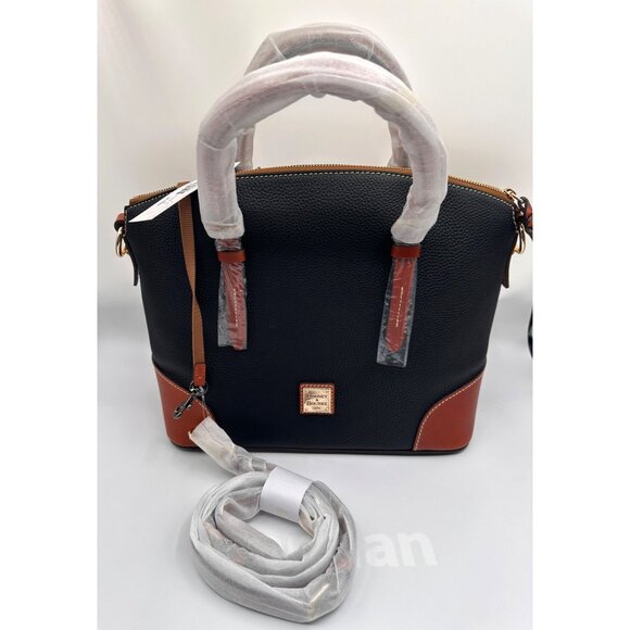 NWT  Dooney & Bourke Premium Pebble Grain Leather Satchel Handbag Black Brown - Picture 11 of 12